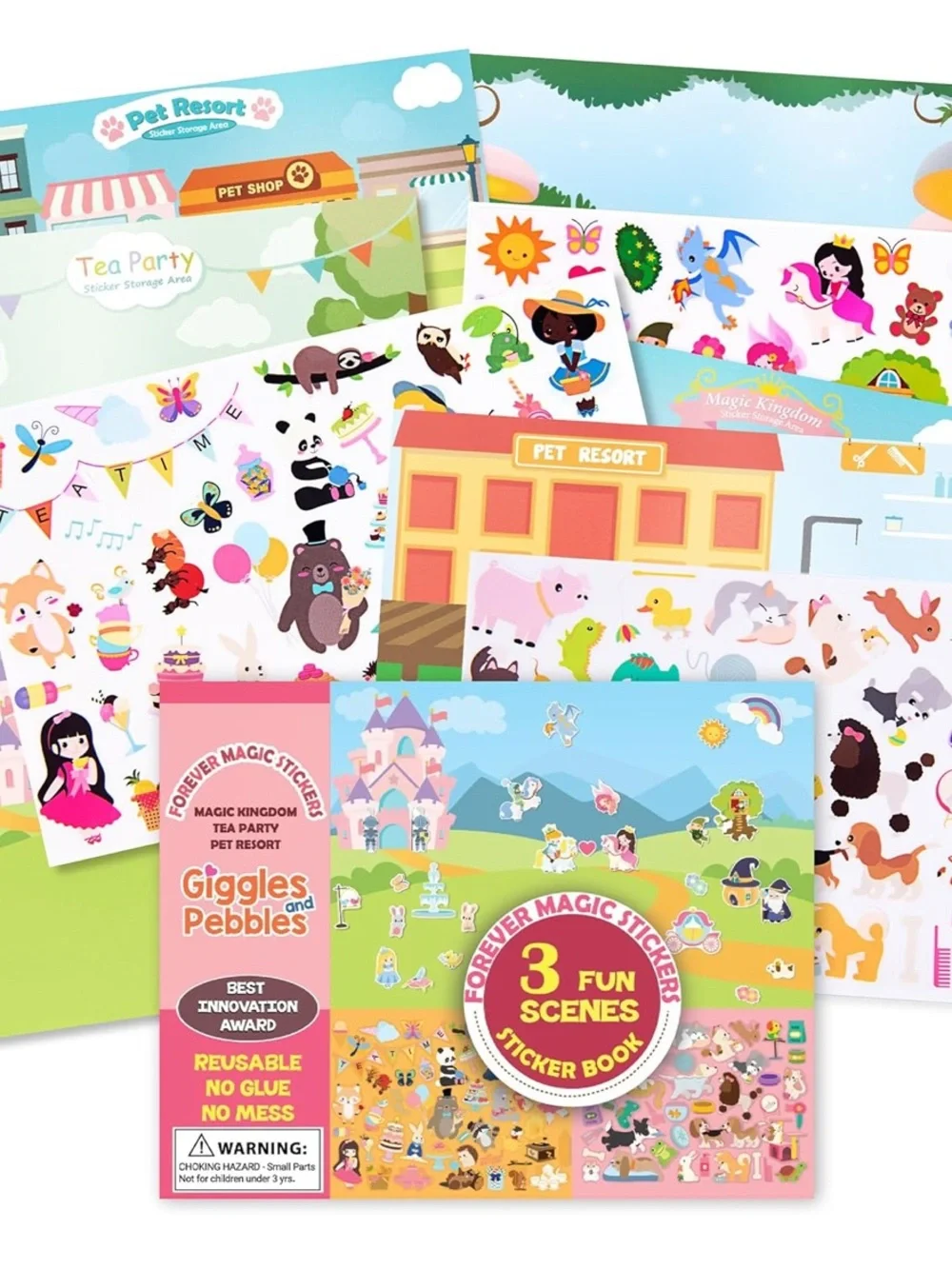 3-Scene Reusable Sticker Book No Glue No Mess - For Toddler Children Boy Girls